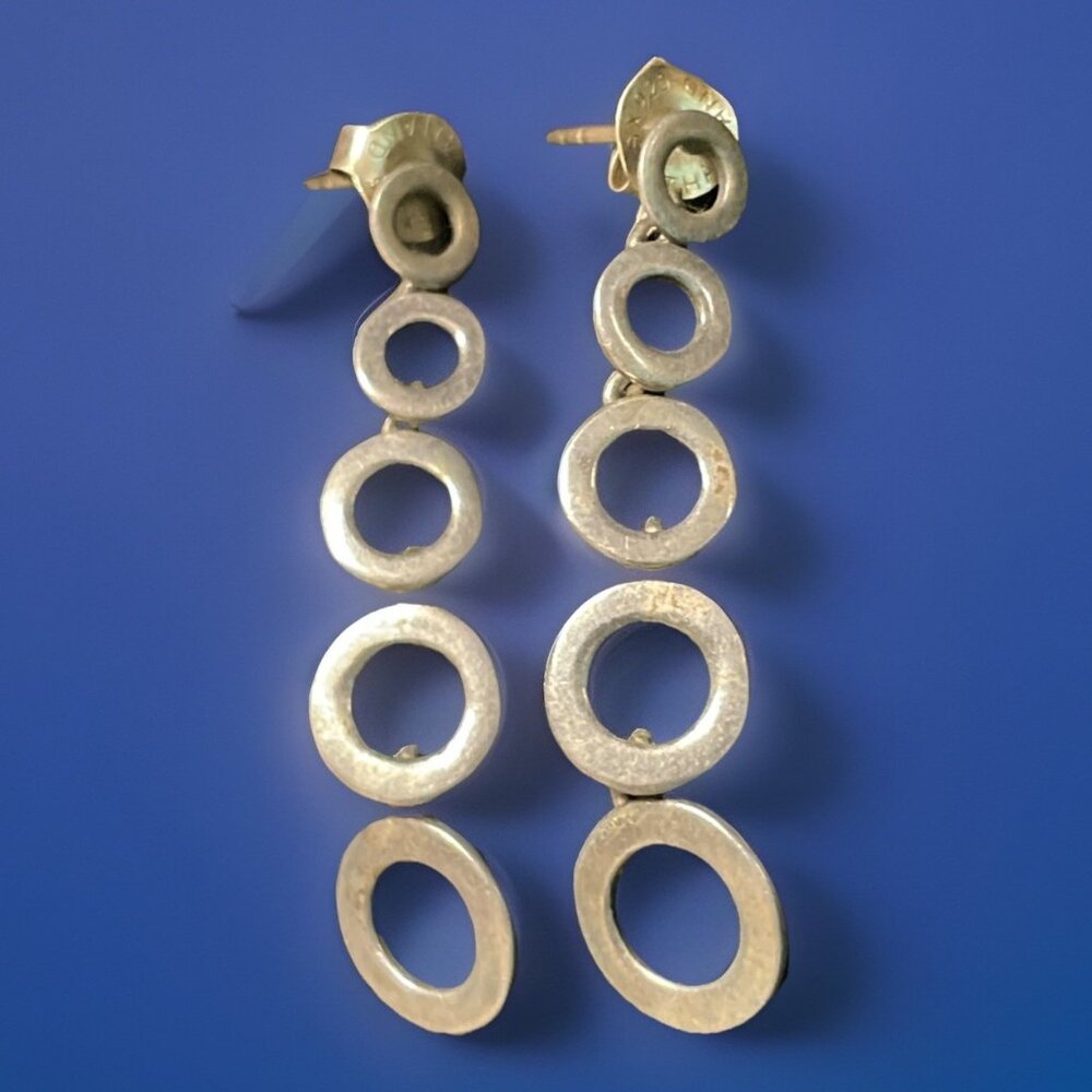 Vintage Signed SX 925 Thai Circle Drop Pierced Earrings